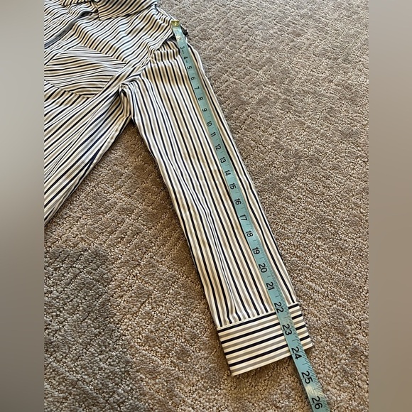 Milly Fractured Sleeve Gray Striped Button Down, Long Sleeve Cotton Blouse, 10 - Picture 11 of 16